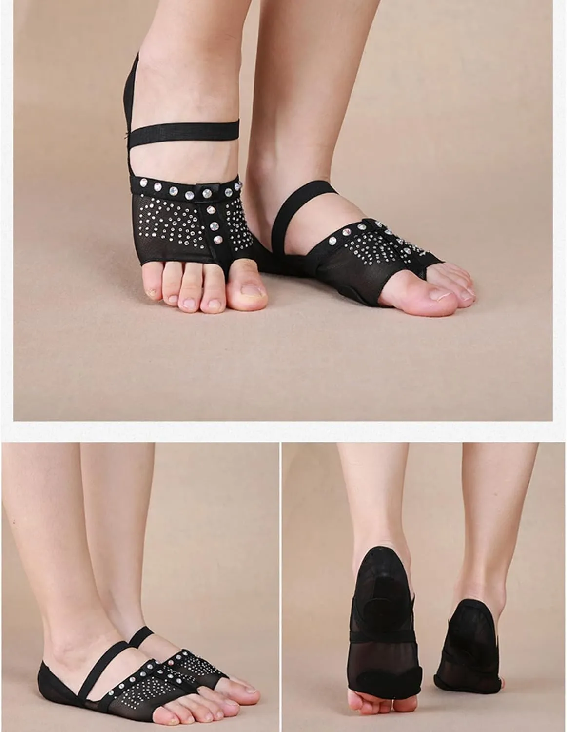 1 Pair Rhinestones Belly Dance Practice Shoes Belly Dance Foot Pad Slip Resistant Breathable for Beginner Professional