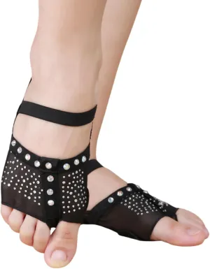 1 Pair Rhinestones Belly Dance Practice Shoes Belly Dance Foot Pad Slip Resistant Breathable for Beginner Professional