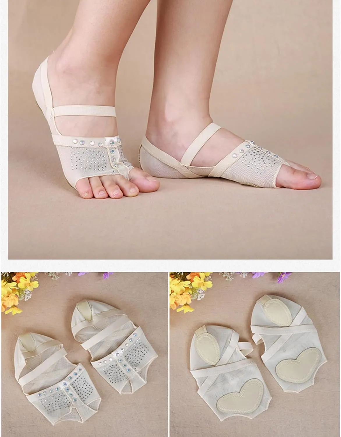 1 Pair Rhinestones Belly Dance Practice Shoes Belly Dance Foot Pad Slip Resistant Breathable for Beginner Professional