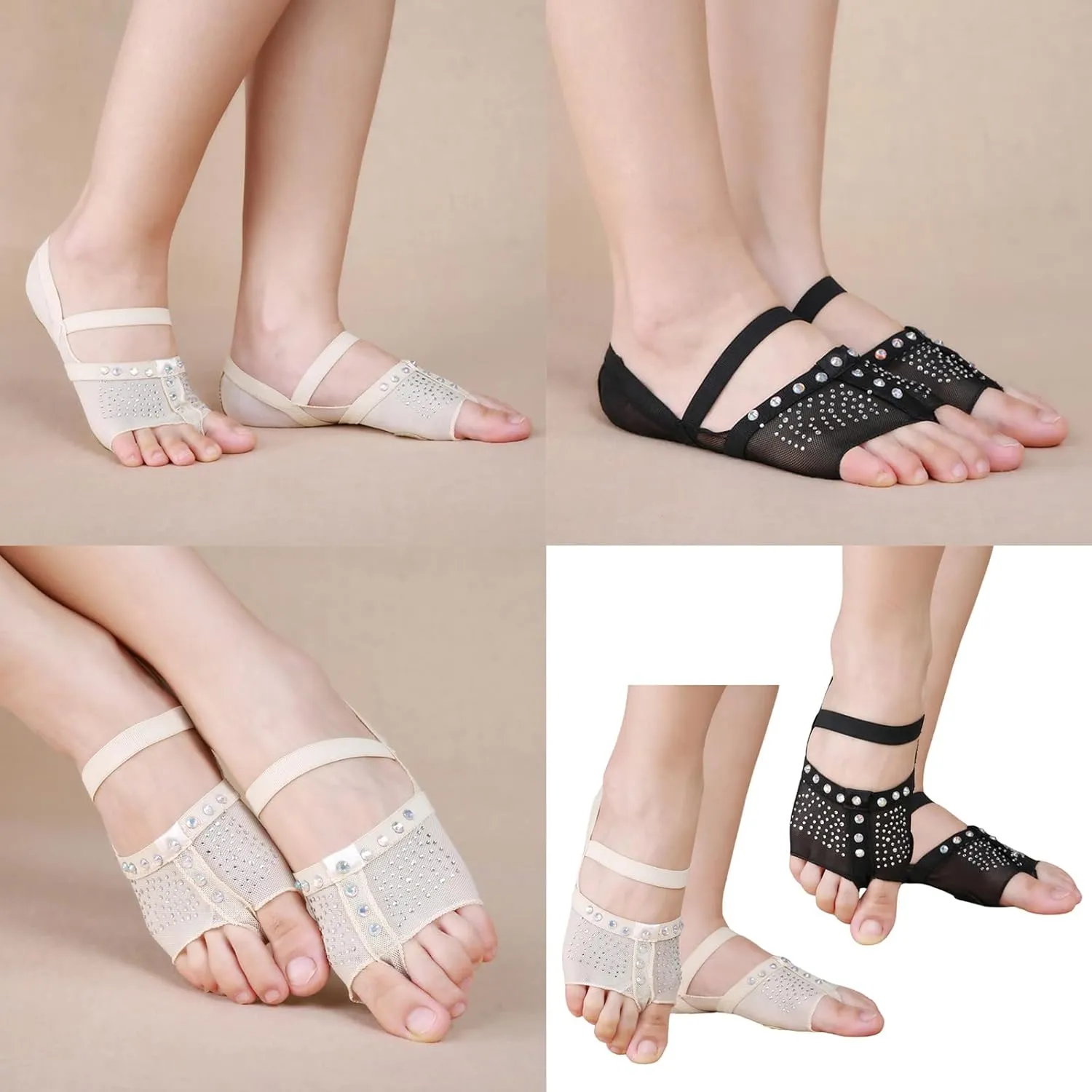 1 Pair Rhinestones Belly Dance Practice Shoes Belly Dance Foot Pad Slip Resistant Breathable for Beginner Professional