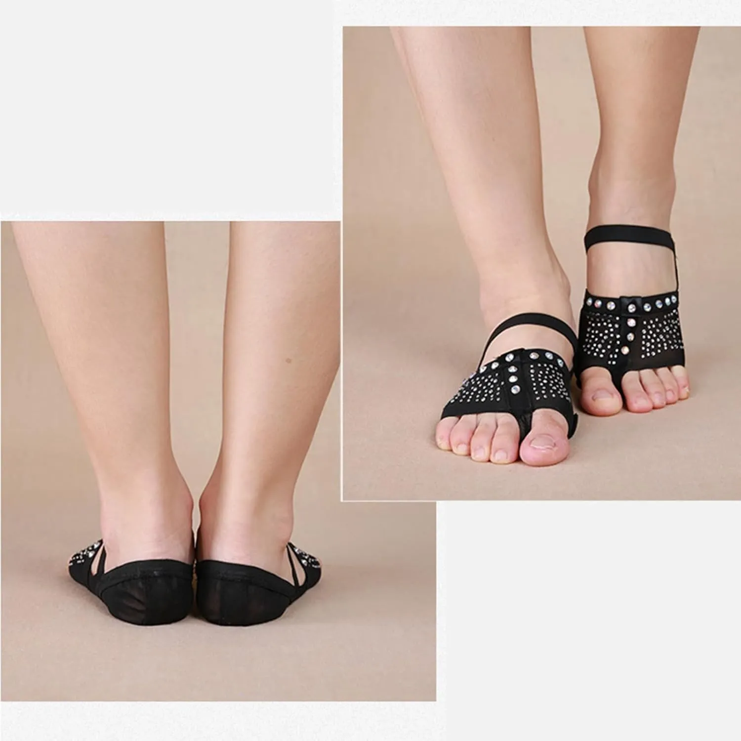 1 Pair Rhinestones Belly Dance Practice Shoes Belly Dance Foot Pad Slip Resistant Breathable for Beginner Professional