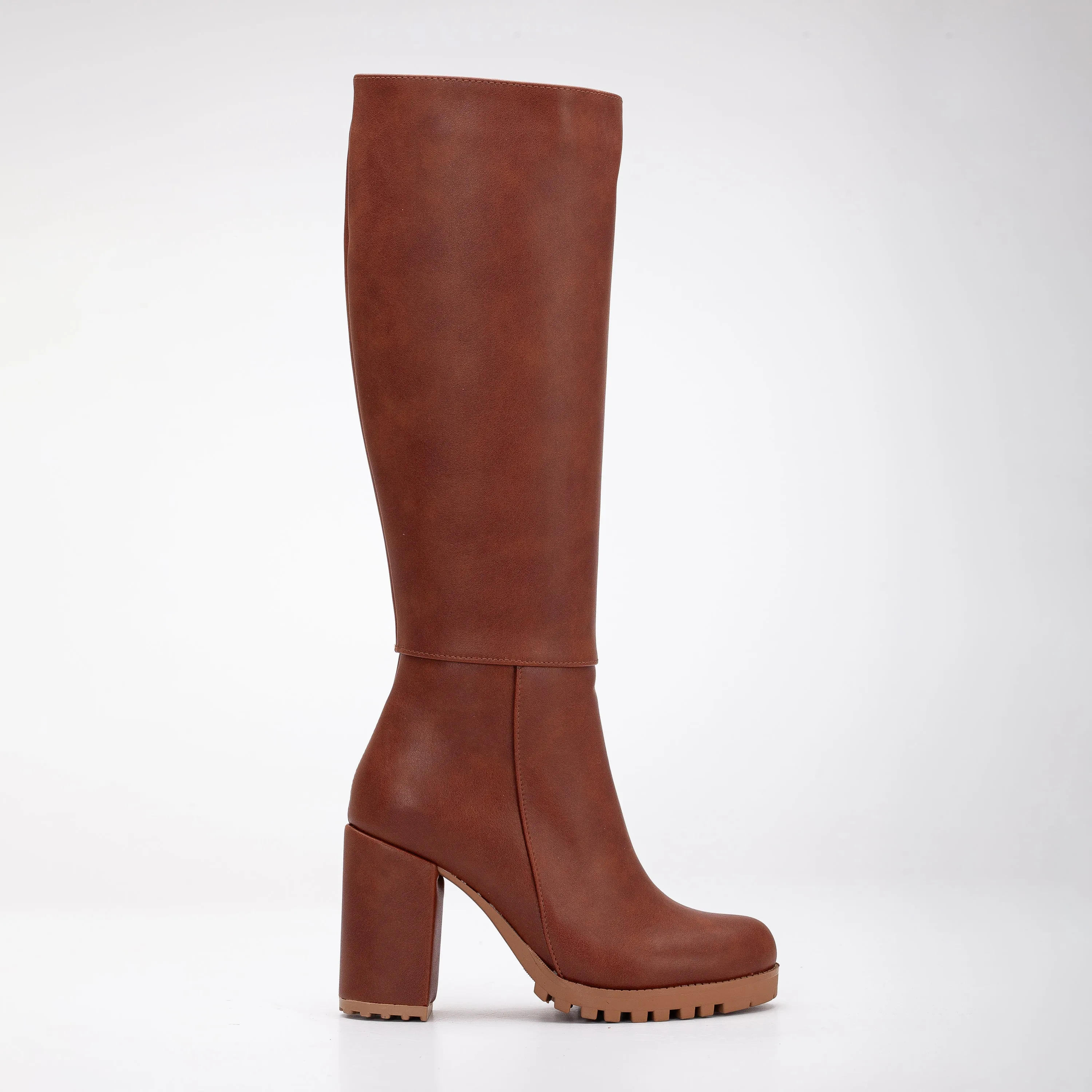 Alize - Cognac Brown Wide Calf Platform Boots