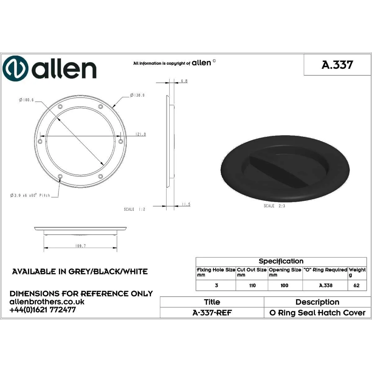 Allen 100mm Small Inspection Hatch Cover - Grey