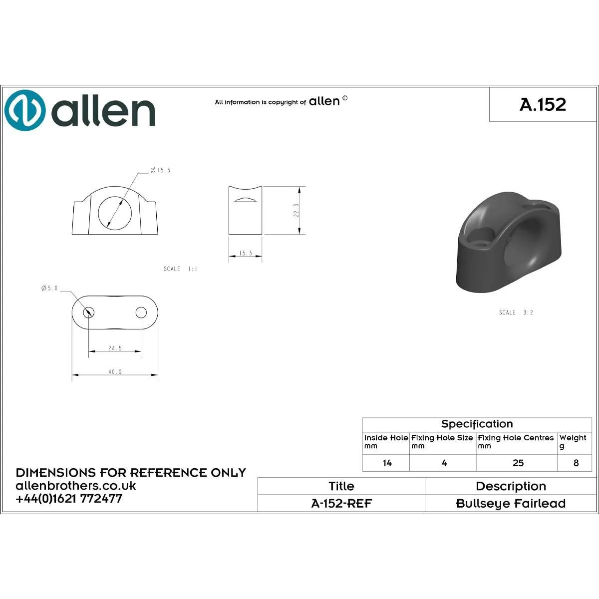 Allen Bullseye Fairlead - 14mm
