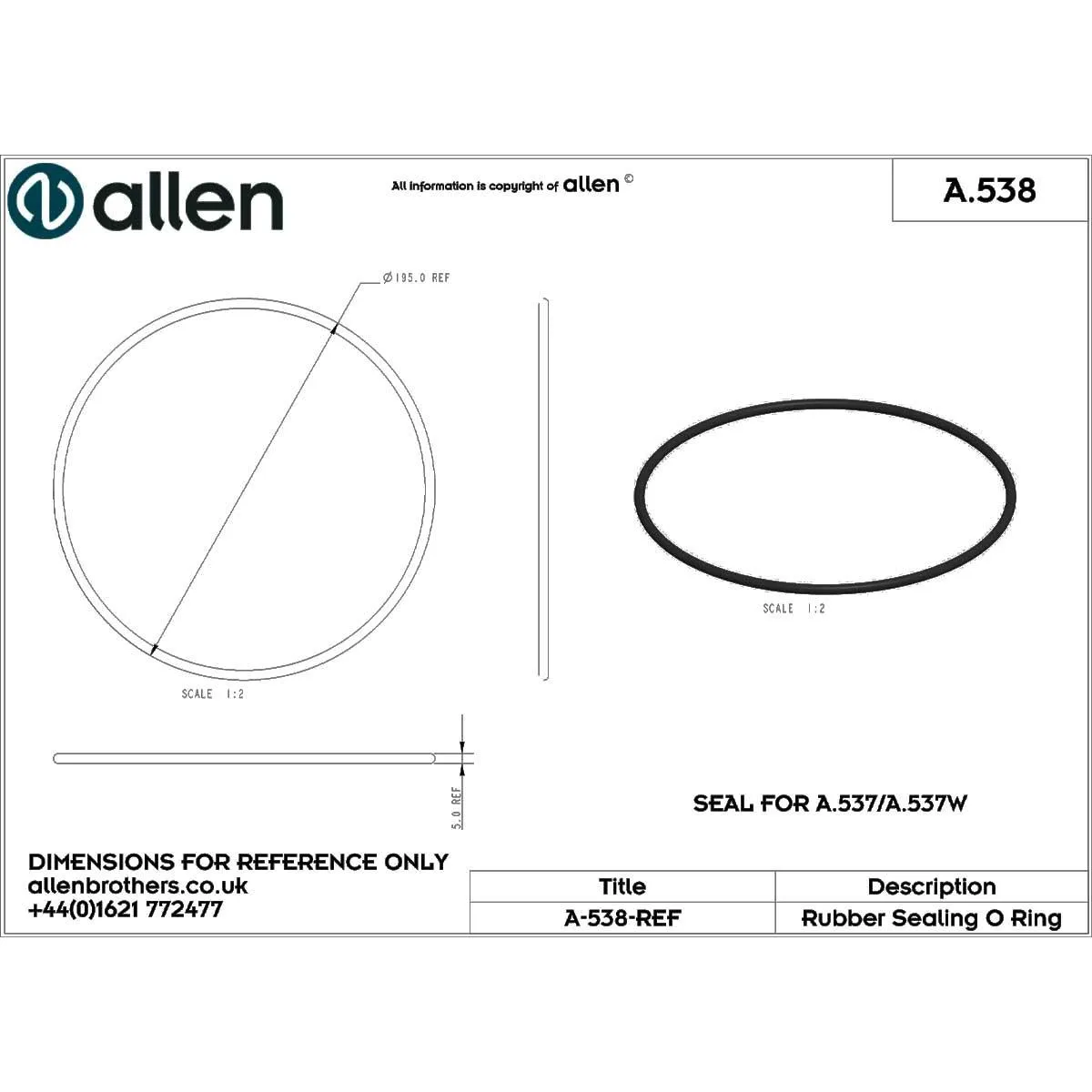 Allen Hatch Cover Rubber O Ring - Medium