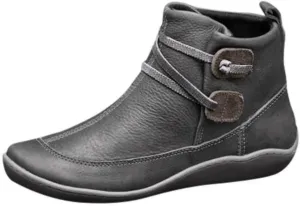 Ankle Booties for Women Vintage Leather Ankle Boots Arch Support Ankle Booties Casual Flat Heel Comfy Short Boots