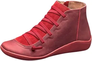 Ankle Boots for Women Arch Support Low Heel Booties Fashion Lace Up Zipper Fall Boots Casual Walking Short Boots