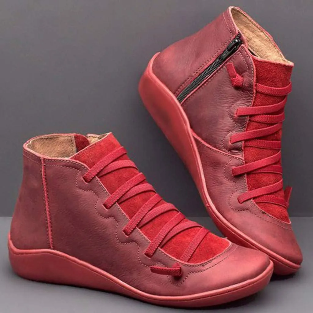 Ankle Boots for Women Arch Support Low Heel Booties Fashion Lace Up Zipper Fall Boots Casual Walking Short Boots