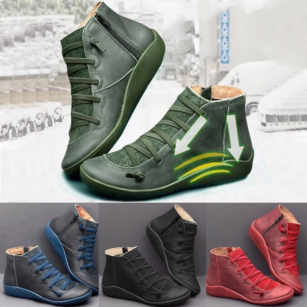 Ankle Boots for Women Arch Support Low Heel Booties Fashion Lace Up Zipper Fall Boots Casual Walking Short Boots