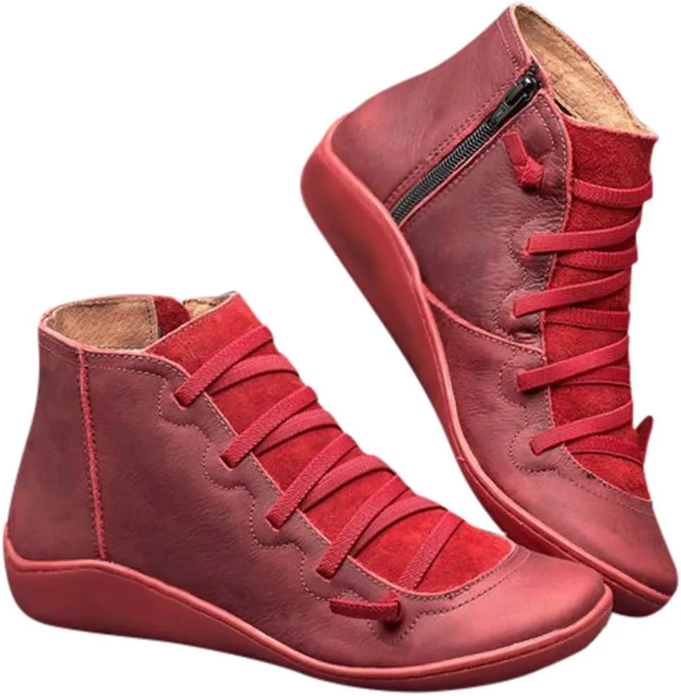 Ankle Boots for Women Arch Support Low Heel Booties Fashion Lace Up Zipper Fall Boots Casual Walking Short Boots