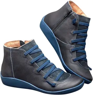 Ankle Boots for Women Casual Western Short Boots Women's Arch Support Boots Comfy Lace Up Flat Heel Ankle Booties