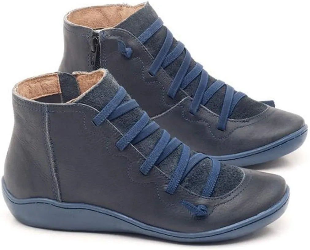 Ankle Boots for Women Casual Western Short Boots Women's Arch Support Boots Comfy Lace Up Flat Heel Ankle Booties
