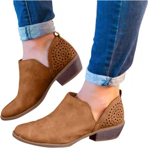 Ankle Boots for Women Low Heel Platform Ankle Boots Western Cowboy Boots Pointed Toe Fashion Retro Classic Ankle Booties