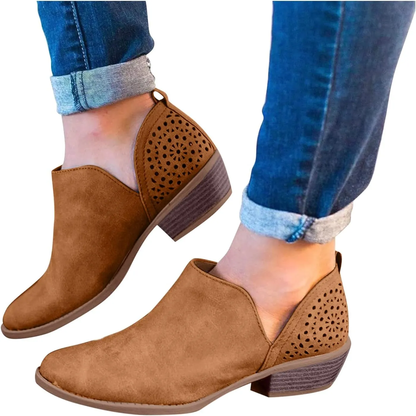 Ankle Boots for Women Low Heel Platform Ankle Boots Western Cowboy Boots Pointed Toe Fashion Retro Classic Ankle Booties