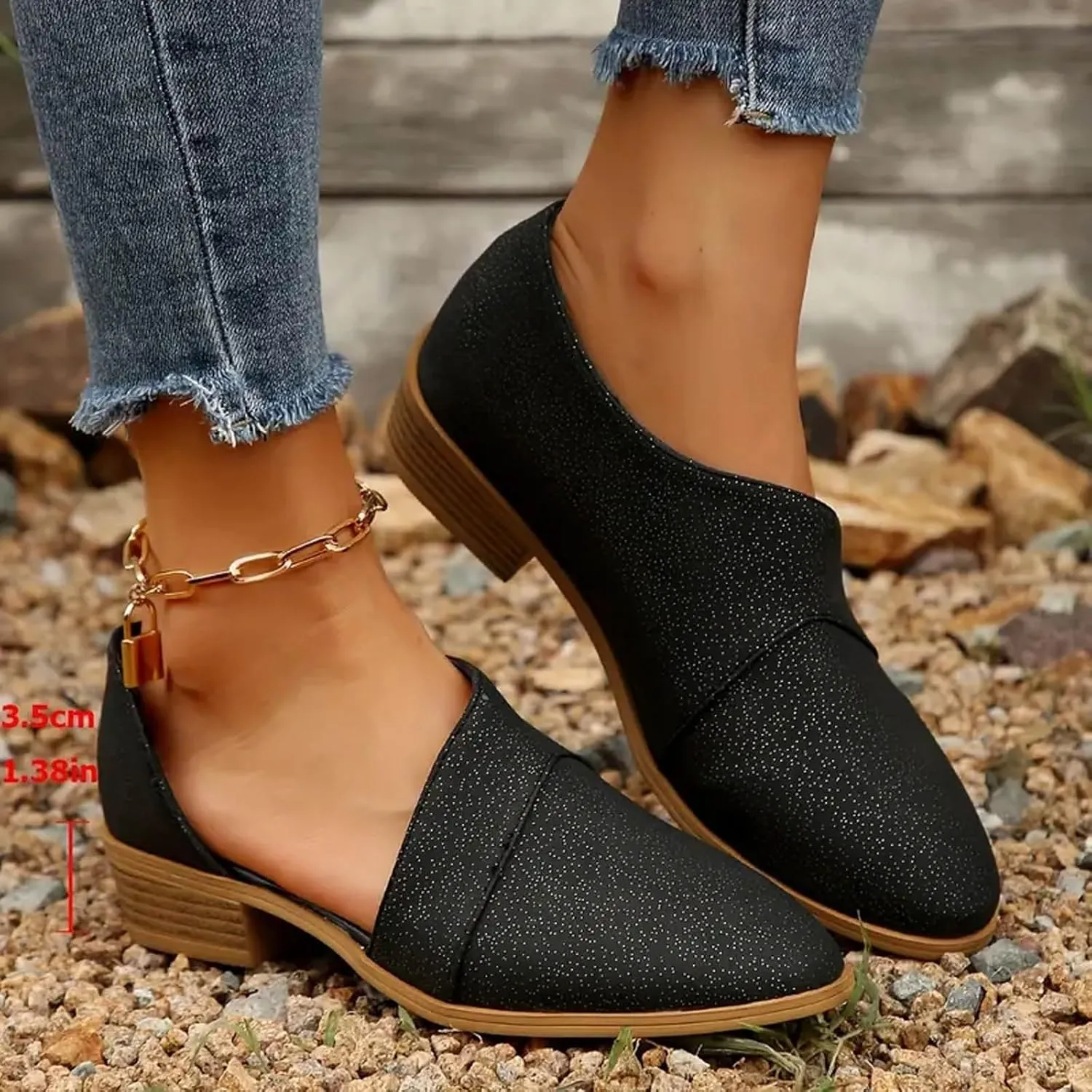 Ankle Boots for Women, Women Fashion Pointed Side Hollowed Out Low Heel Deep Cut Pointed Boots Slip On Low Ankle Boots