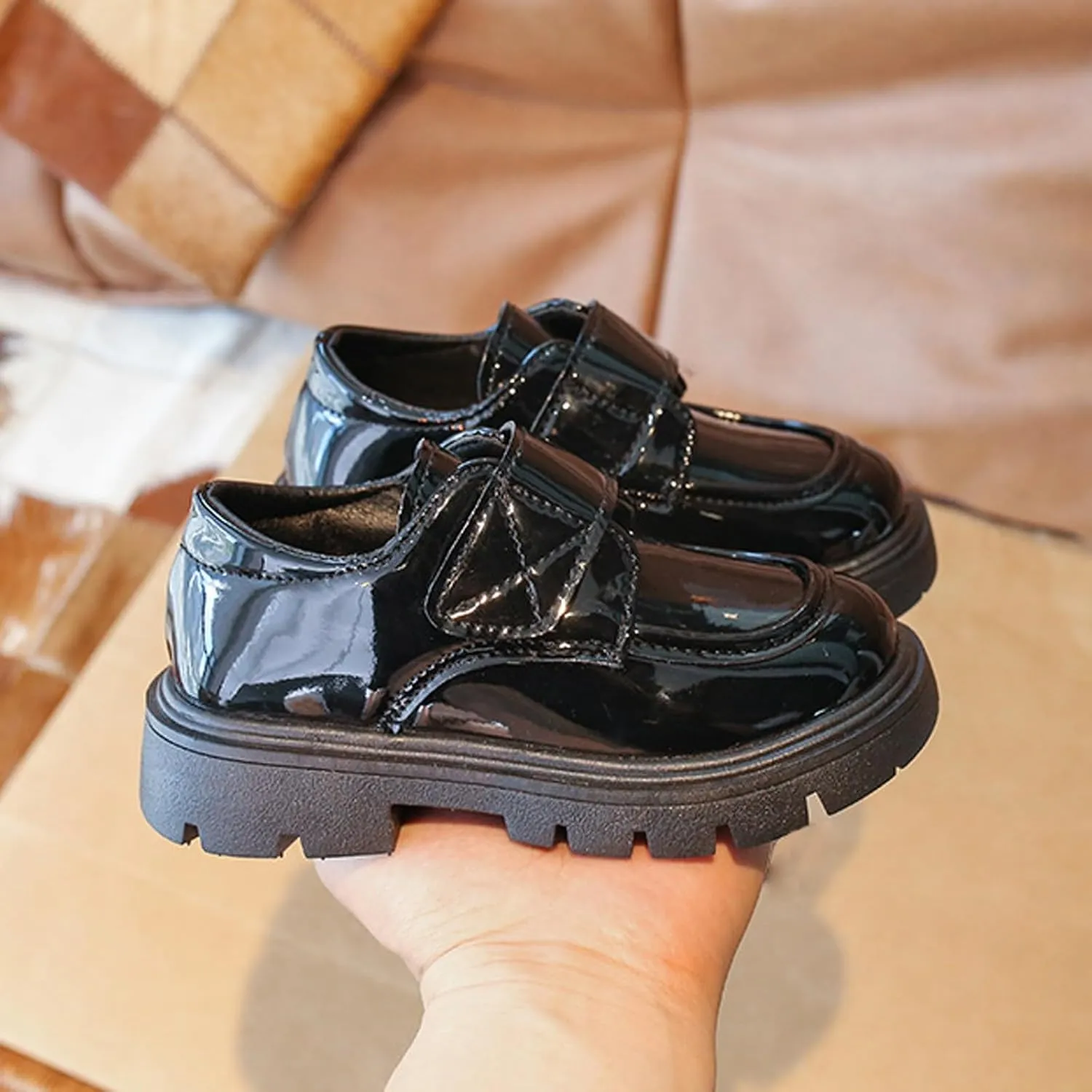 Baby Girls Platform Loafers, Chunky Loafers for Kids, Non-Slip Texture ??xfords PU Leather Wedding Dress Shoes