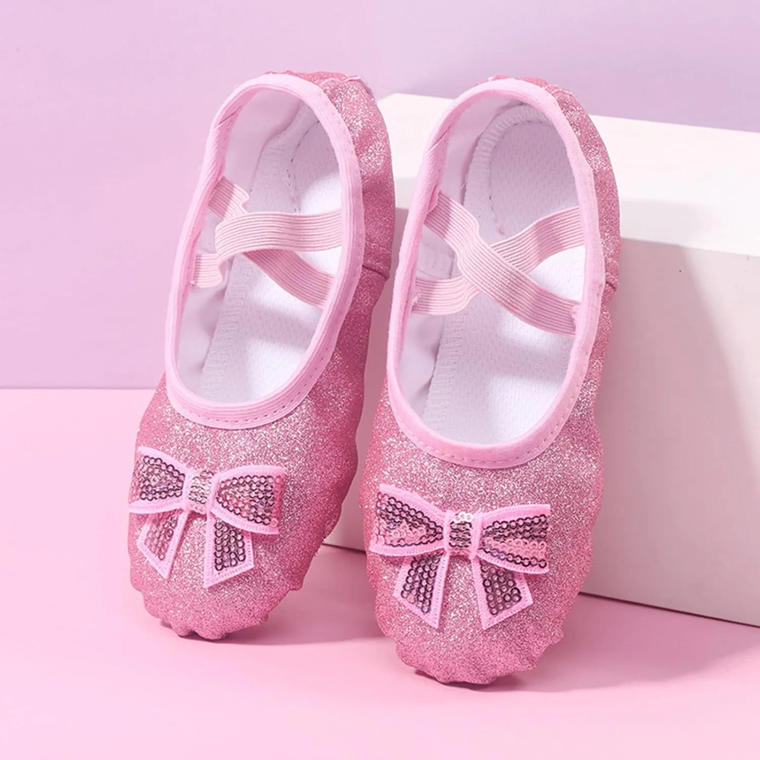 Ballet Glitter Shoes for Girls Satin Dance Practice Slippers Split Soft Leather Flat Sole Yoga Gymnastics Shoes