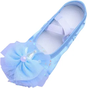 Ballet Shoes for Girls Cute Lace Mesh Bowknot Dance Slippers Toddler Kids Canvas Dancing Shoes with Elastic Straps