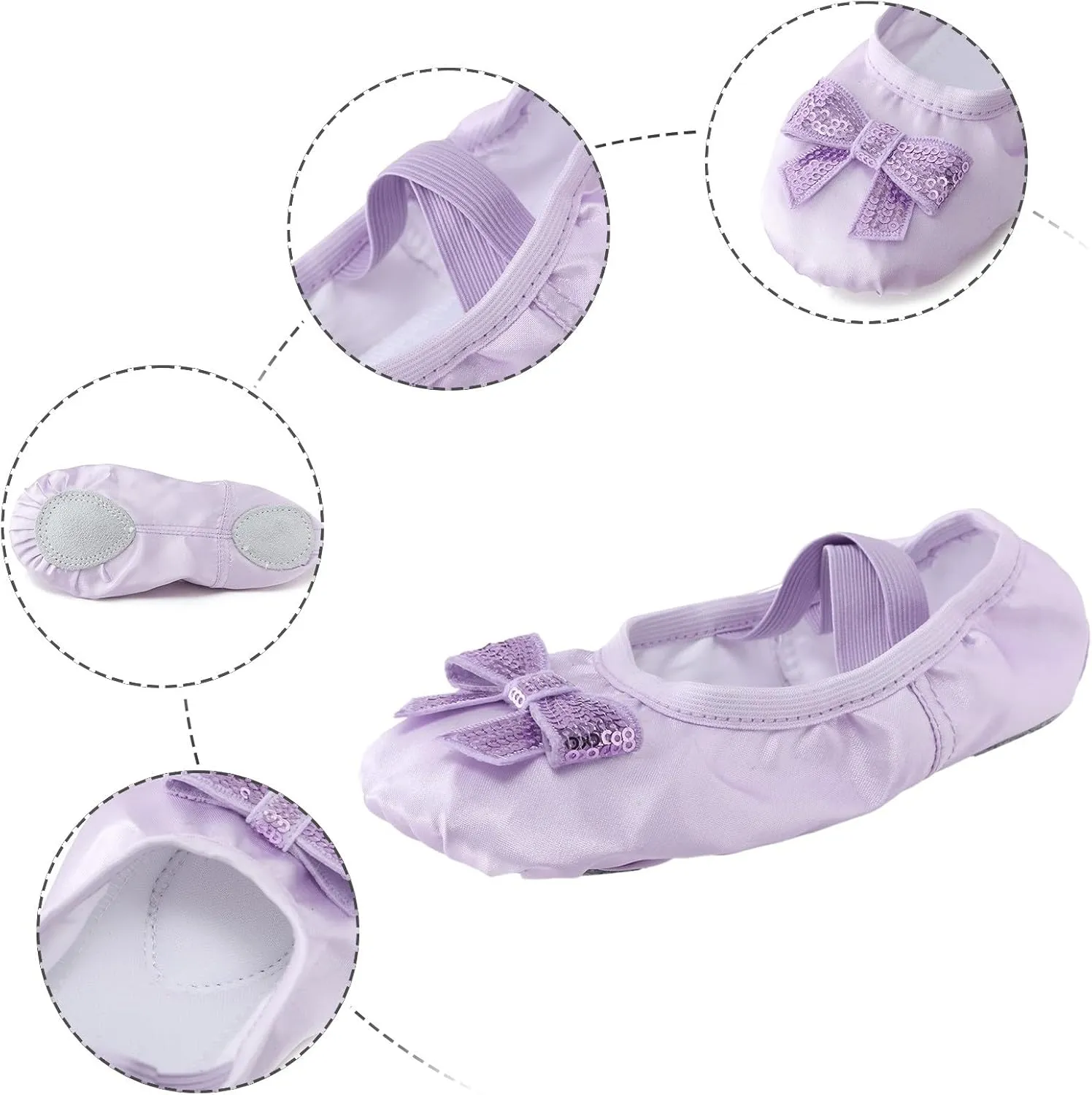 Ballet Shoes for Girls Toddler Kids Canvas Dance Slippers Trendy Sequins Bowknot Dancing Shoes with Elastic Straps