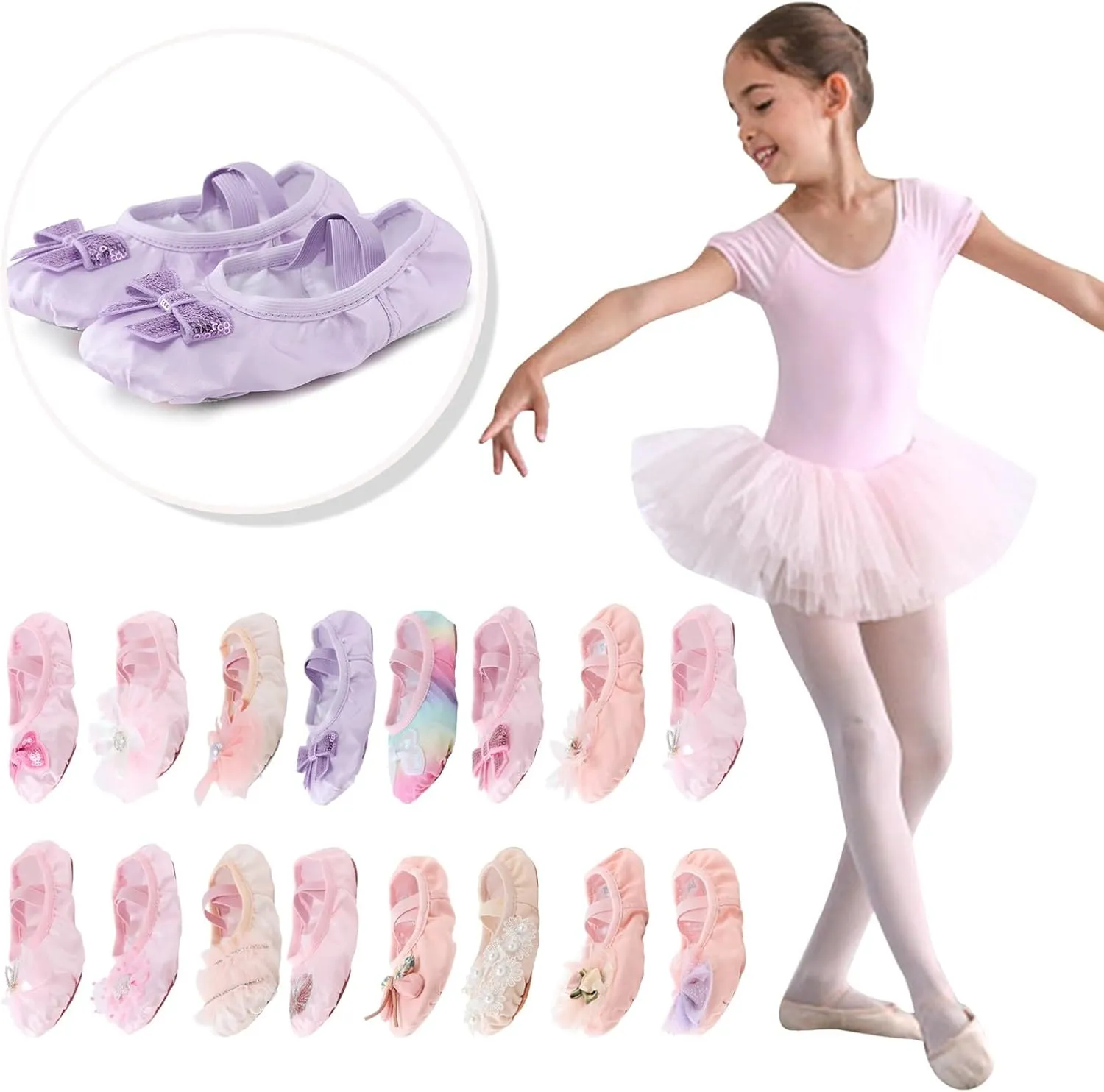 Ballet Shoes for Girls Toddler Kids Canvas Dance Slippers Trendy Sequins Bowknot Dancing Shoes with Elastic Straps