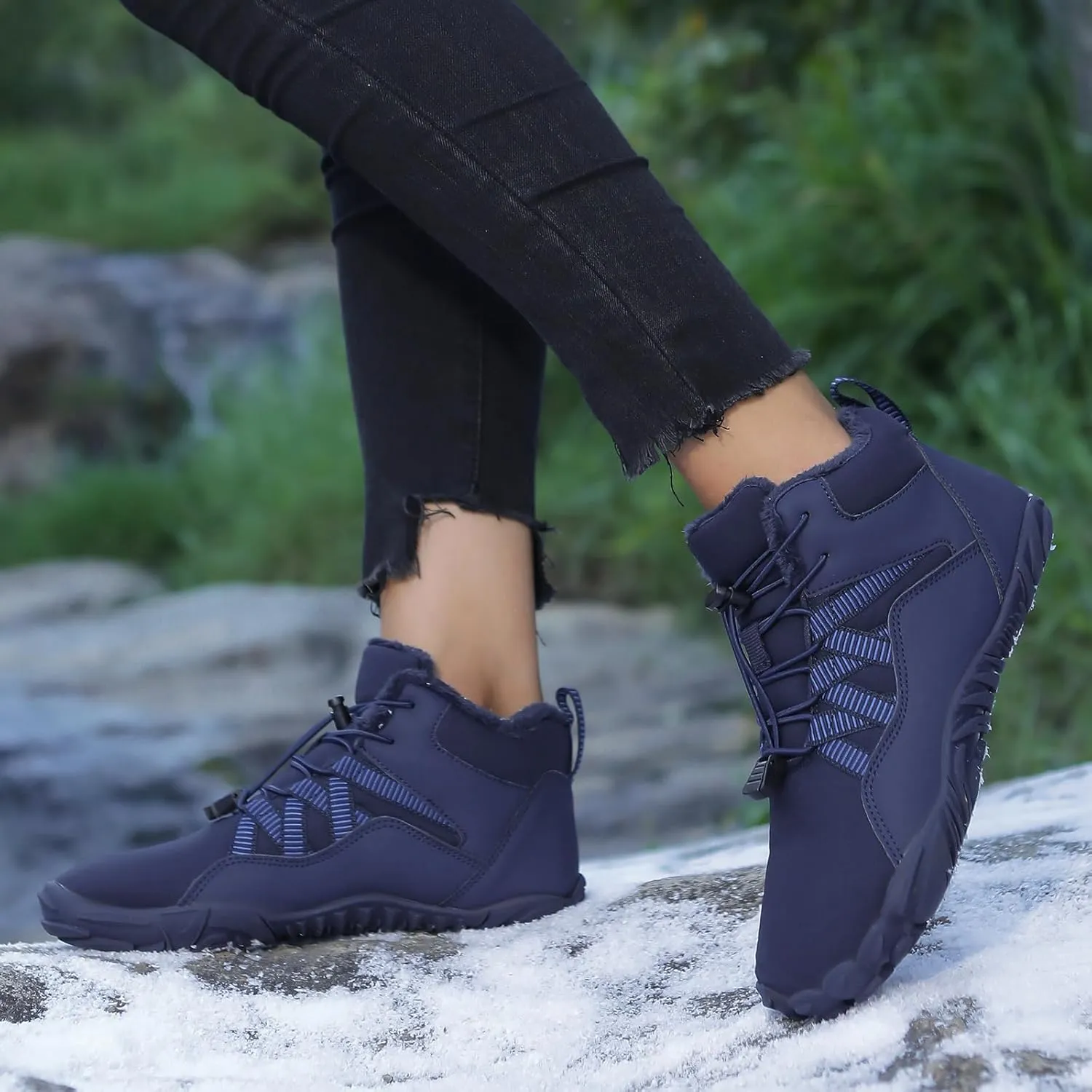 Barefoot Hiking Shoes Women Men Winter Warm Wide Toe Box Snow Boots Minimalist Zero Drop Outdoor Shoe Non Slip Soft Sole Sneakers Comfort Outdoor Ankle Booties Five Finger Sneakers Hike Walking Shoes