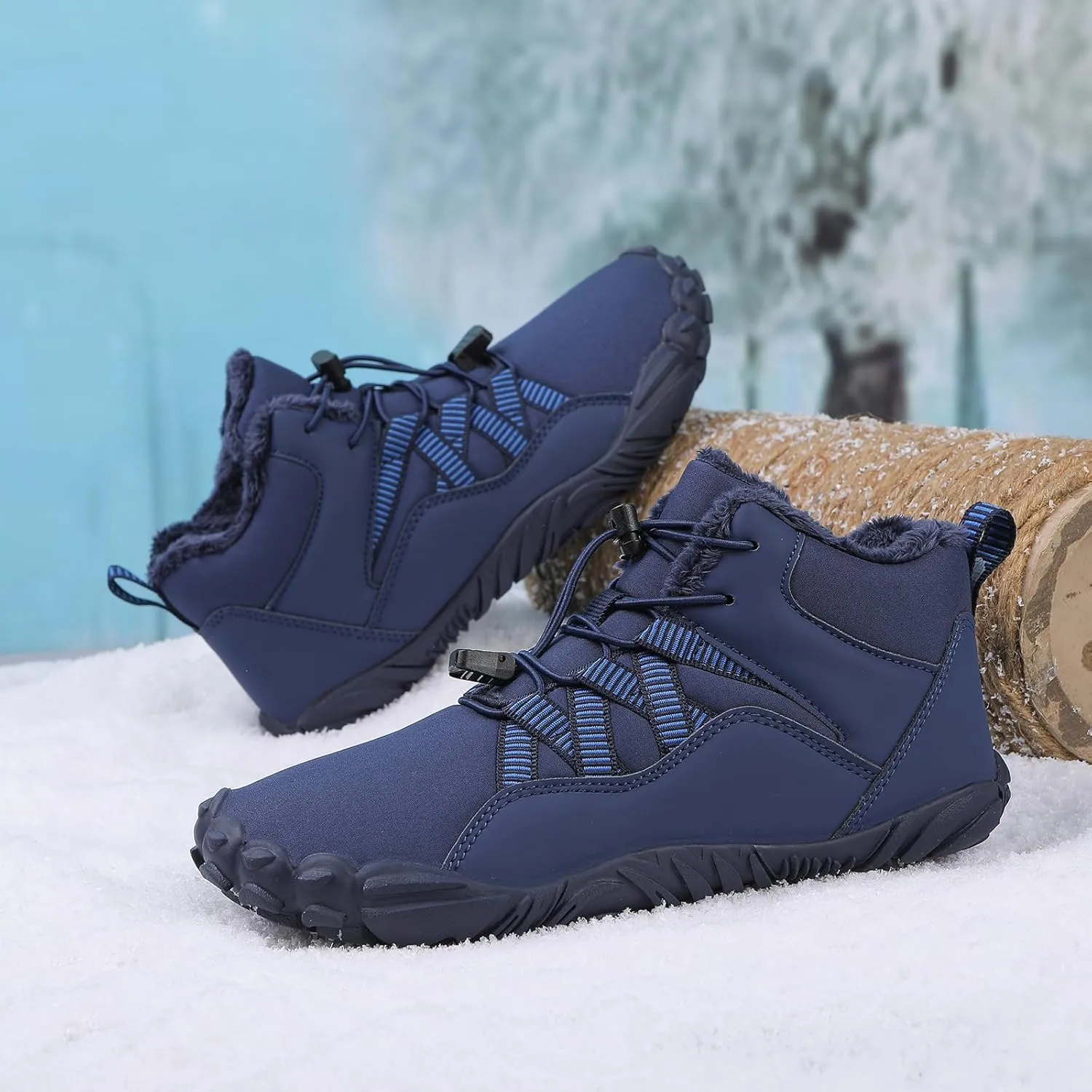 Barefoot Hiking Shoes Women Men Winter Warm Wide Toe Box Snow Boots Minimalist Zero Drop Outdoor Shoe Non Slip Soft Sole Sneakers Comfort Outdoor Ankle Booties Five Finger Sneakers Hike Walking Shoes