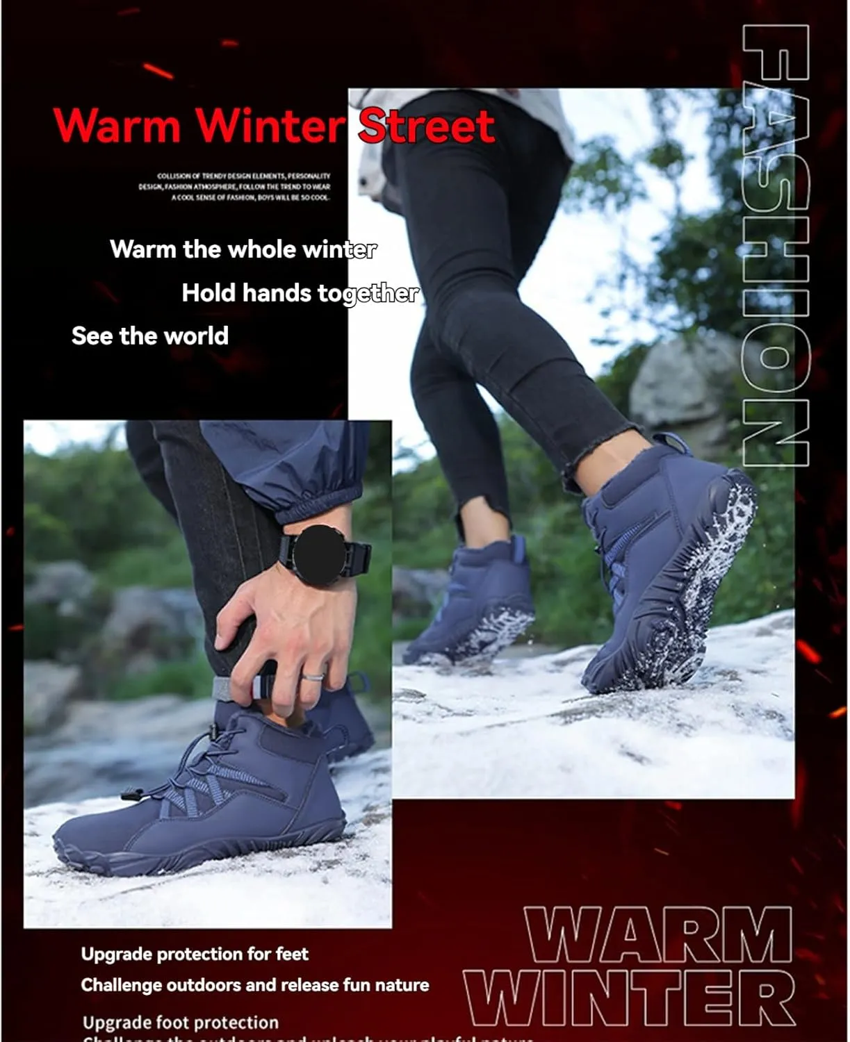 Barefoot Hiking Shoes Women Men Winter Warm Wide Toe Box Snow Boots Minimalist Zero Drop Outdoor Shoe Non Slip Soft Sole Sneakers Comfort Outdoor Ankle Booties Five Finger Sneakers Hike Walking Shoes