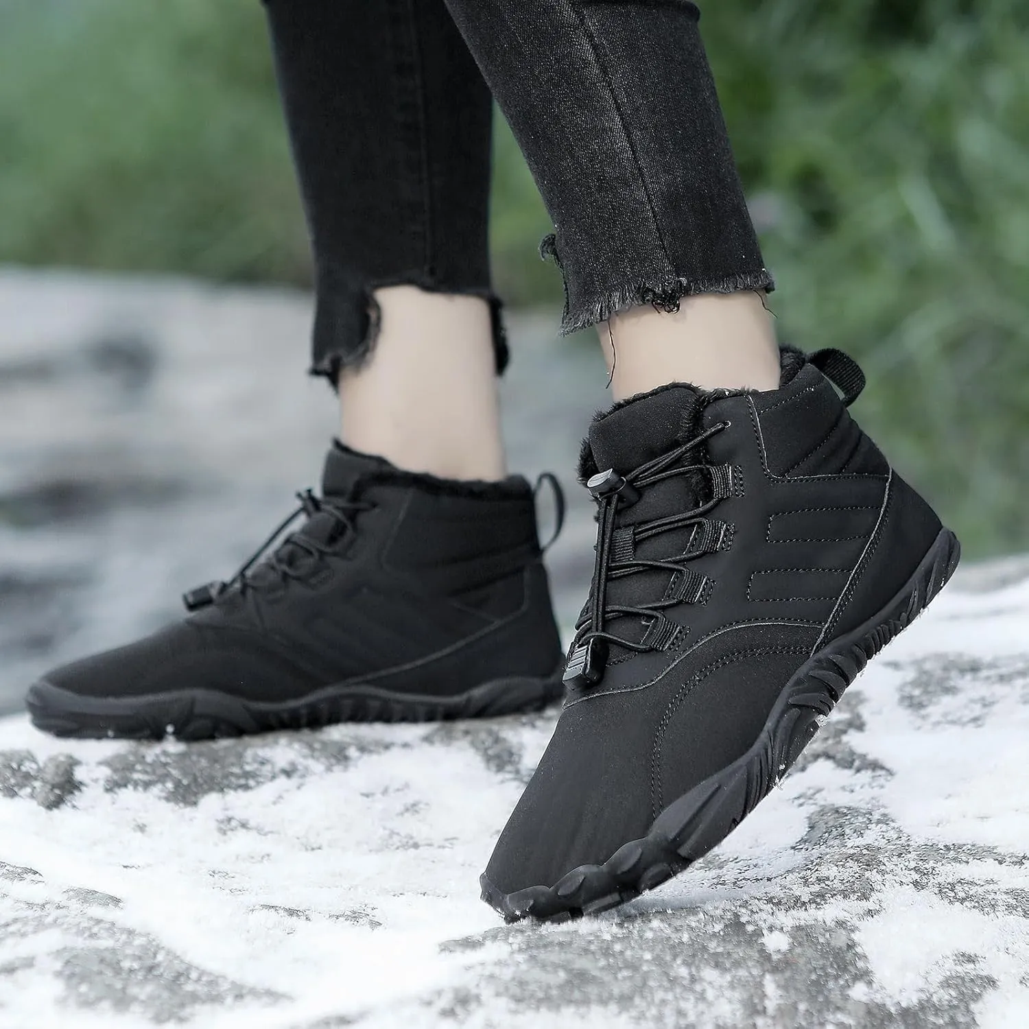 Barefoot Hiking Shoes Women Men Winter Warm Wide Toe Box Snow Boots Minimalist Zero Drop Outdoor Shoe Non Slip Soft Sole Sneakers Comfort Outdoor Ankle Booties Five Finger Sneakers Hike Walking Shoes