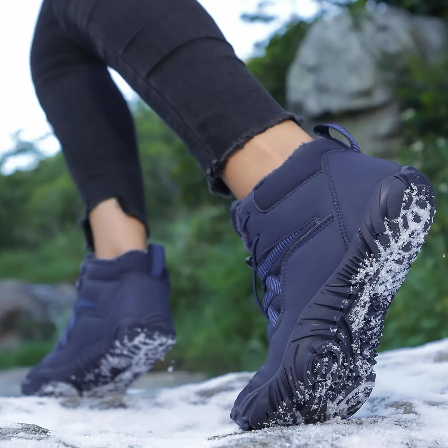 Barefoot Hiking Shoes Women Men Winter Warm Wide Toe Box Snow Boots Minimalist Zero Drop Outdoor Shoe Non Slip Soft Sole Sneakers Comfort Outdoor Ankle Booties Five Finger Sneakers Hike Walking Shoes