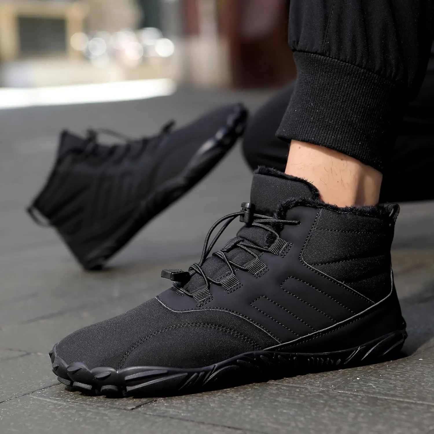 Barefoot Hiking Shoes Women Men Winter Warm Wide Toe Box Snow Boots Minimalist Zero Drop Outdoor Shoe Non Slip Soft Sole Sneakers Comfort Outdoor Ankle Booties Five Finger Sneakers Hike Walking Shoes