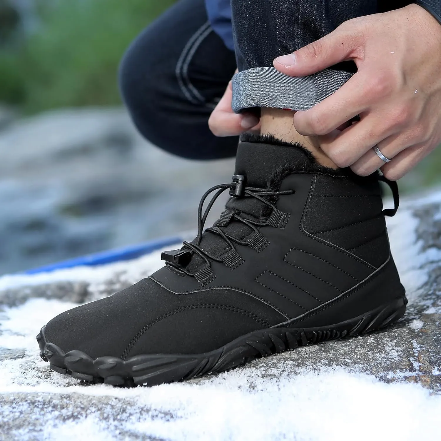 Barefoot Hiking Shoes Women Men Winter Warm Wide Toe Box Snow Boots Minimalist Zero Drop Outdoor Shoe Non Slip Soft Sole Sneakers Comfort Outdoor Ankle Booties Five Finger Sneakers Hike Walking Shoes