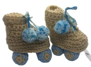 Beige Roller Skate style aby booties (3-6 months, Beige/Blue)