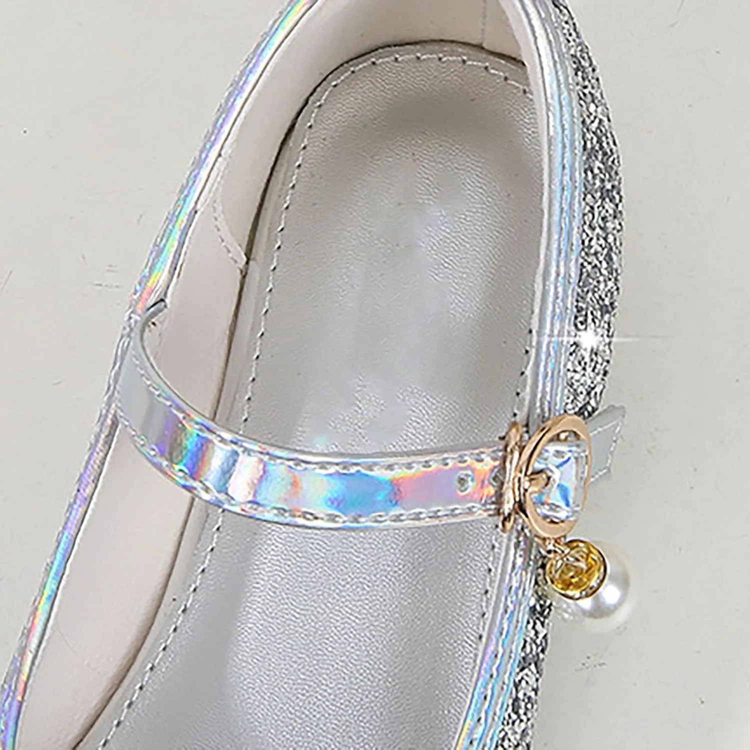 Big Kids Girls Glitter Sequins Mary Jane Shoes, Toddler Girls Flat Bottom Dress Shoes for Wedding Party Shoes
