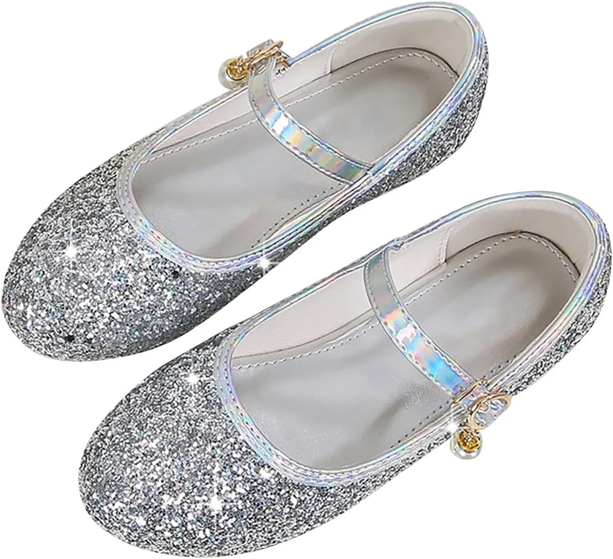 Big Kids Girls Glitter Sequins Mary Jane Shoes, Toddler Girls Flat Bottom Dress Shoes for Wedding Party Shoes