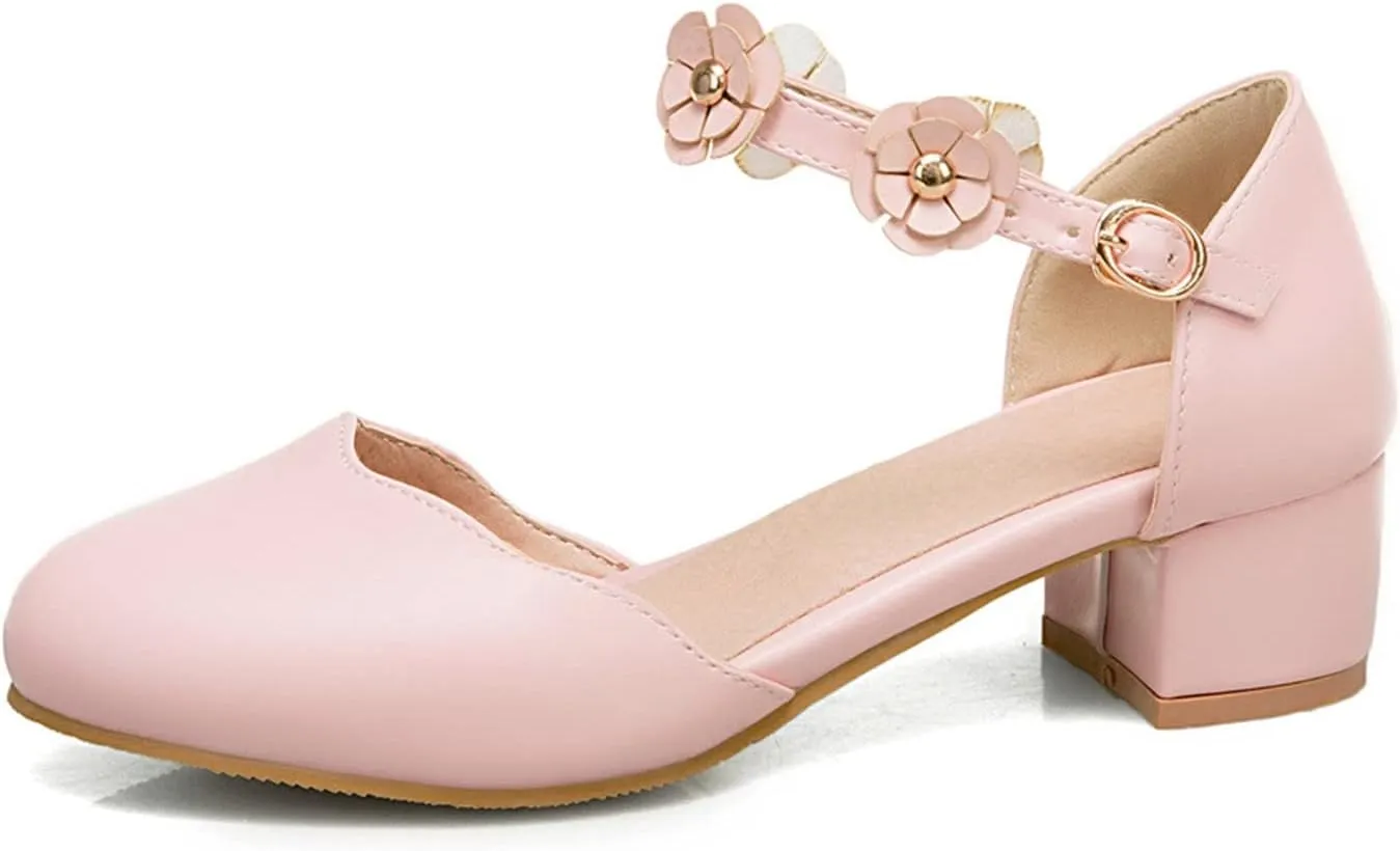 Big Kids Girls Mary ??ane Dress Shoes Pumps Low Heels Flower High School Prom Shoes Kids Summer Sandals