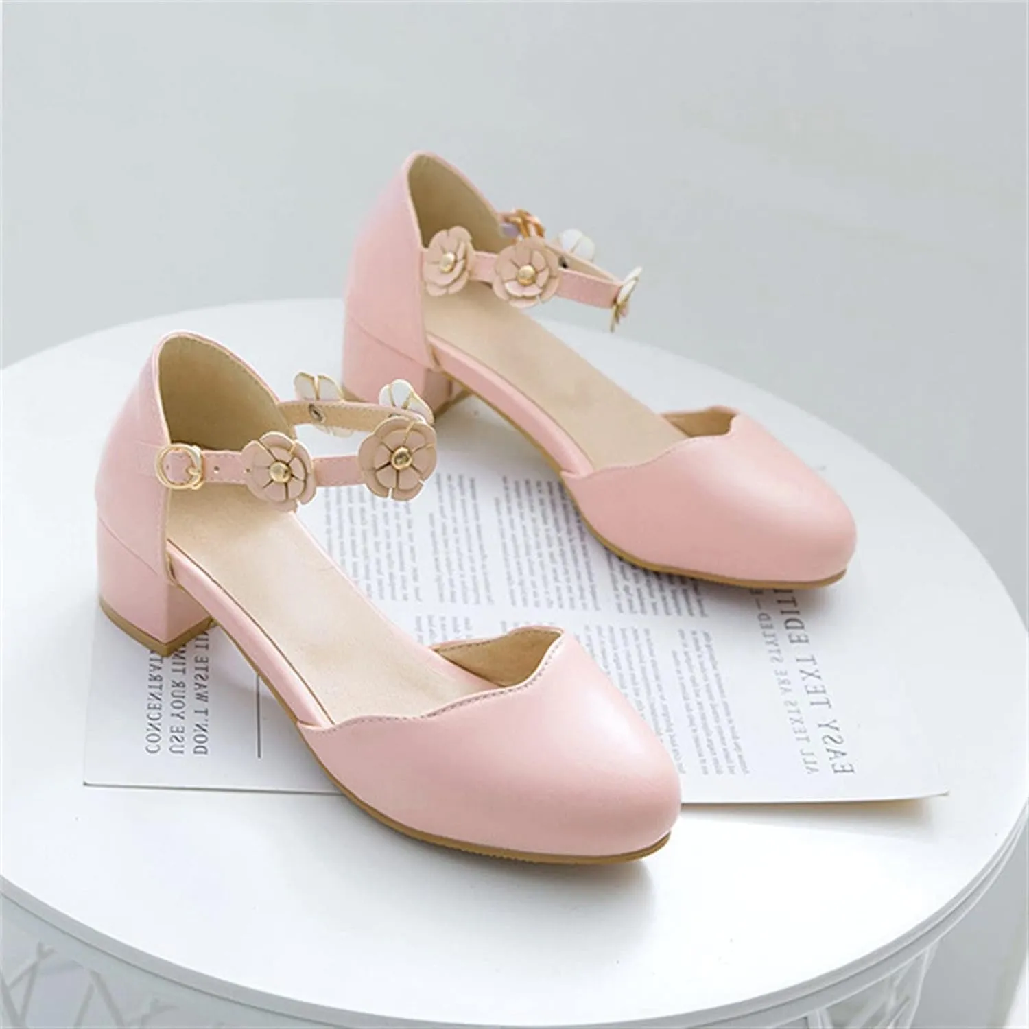 Big Kids Girls Mary ??ane Dress Shoes Pumps Low Heels Flower High School Prom Shoes Kids Summer Sandals
