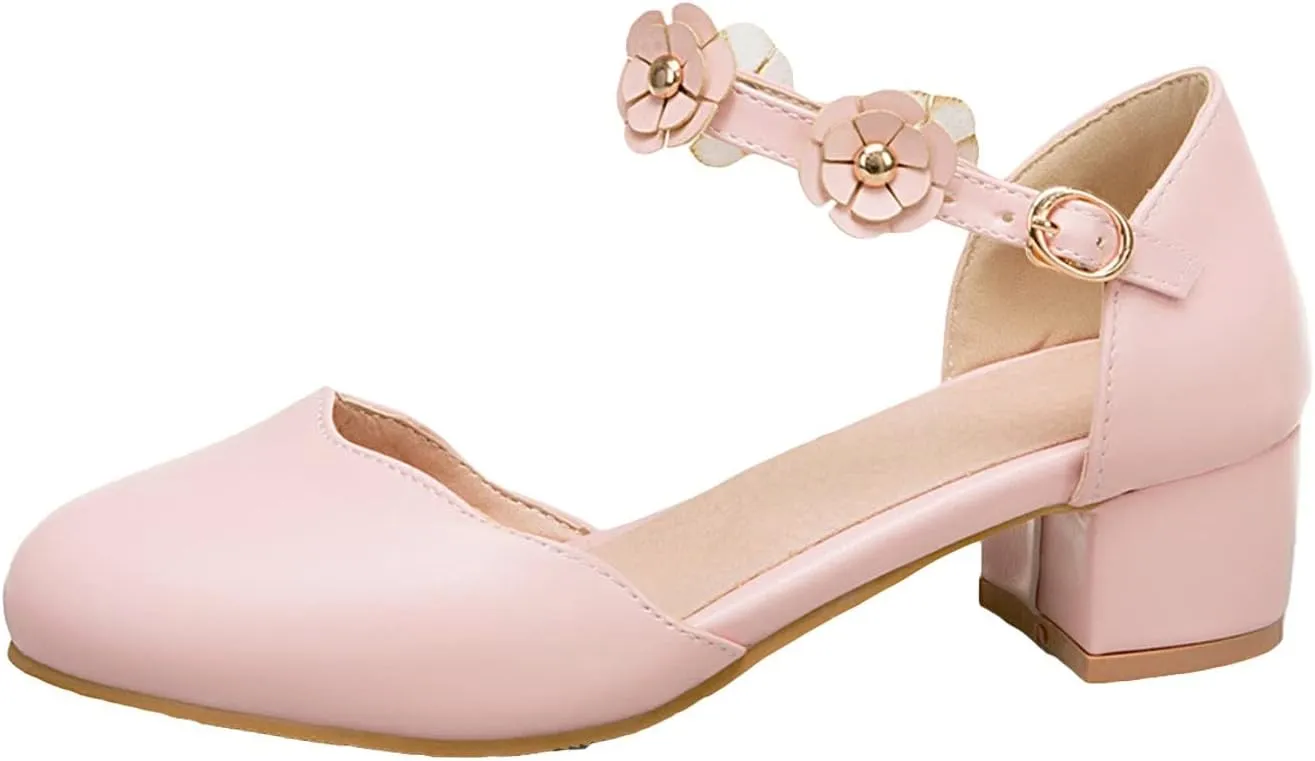 Big Kids Girls Mary ??ane Dress Shoes Pumps Low Heels Flower High School Prom Shoes Kids Summer Sandals