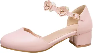 Big Kids Girls Mary ??ane Dress Shoes Pumps Low Heels Flower High School Prom Shoes Kids Summer Sandals