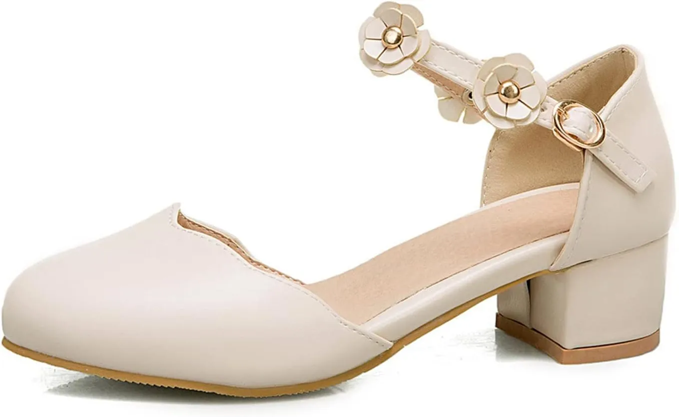 Big Kids Girls Mary ??ane Dress Shoes Pumps Low Heels Flower High School Prom Shoes Kids Summer Sandals
