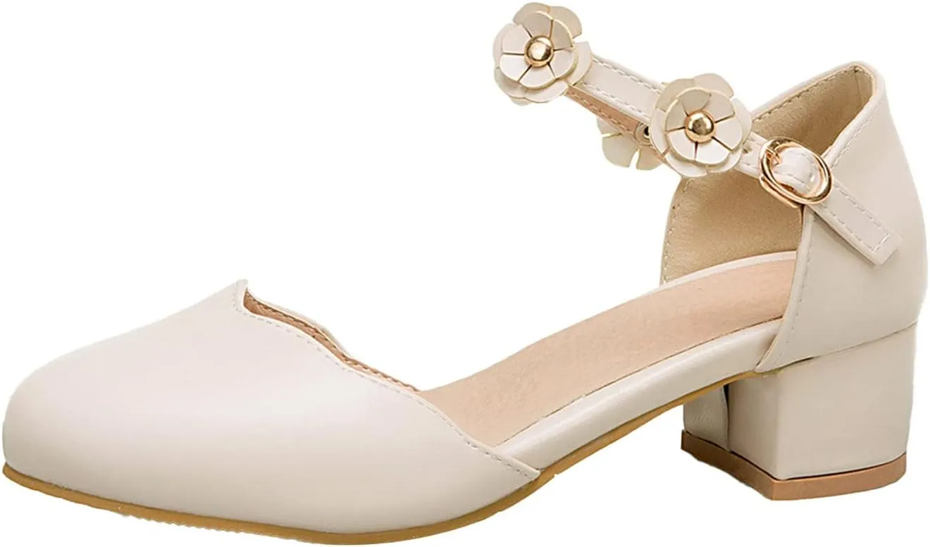 Big Kids Girls Mary ??ane Dress Shoes Pumps Low Heels Flower High School Prom Shoes Kids Summer Sandals