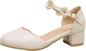 Big Kids Girls Mary ??ane Dress Shoes Pumps Low Heels Flower High School Prom Shoes Kids Summer Sandals