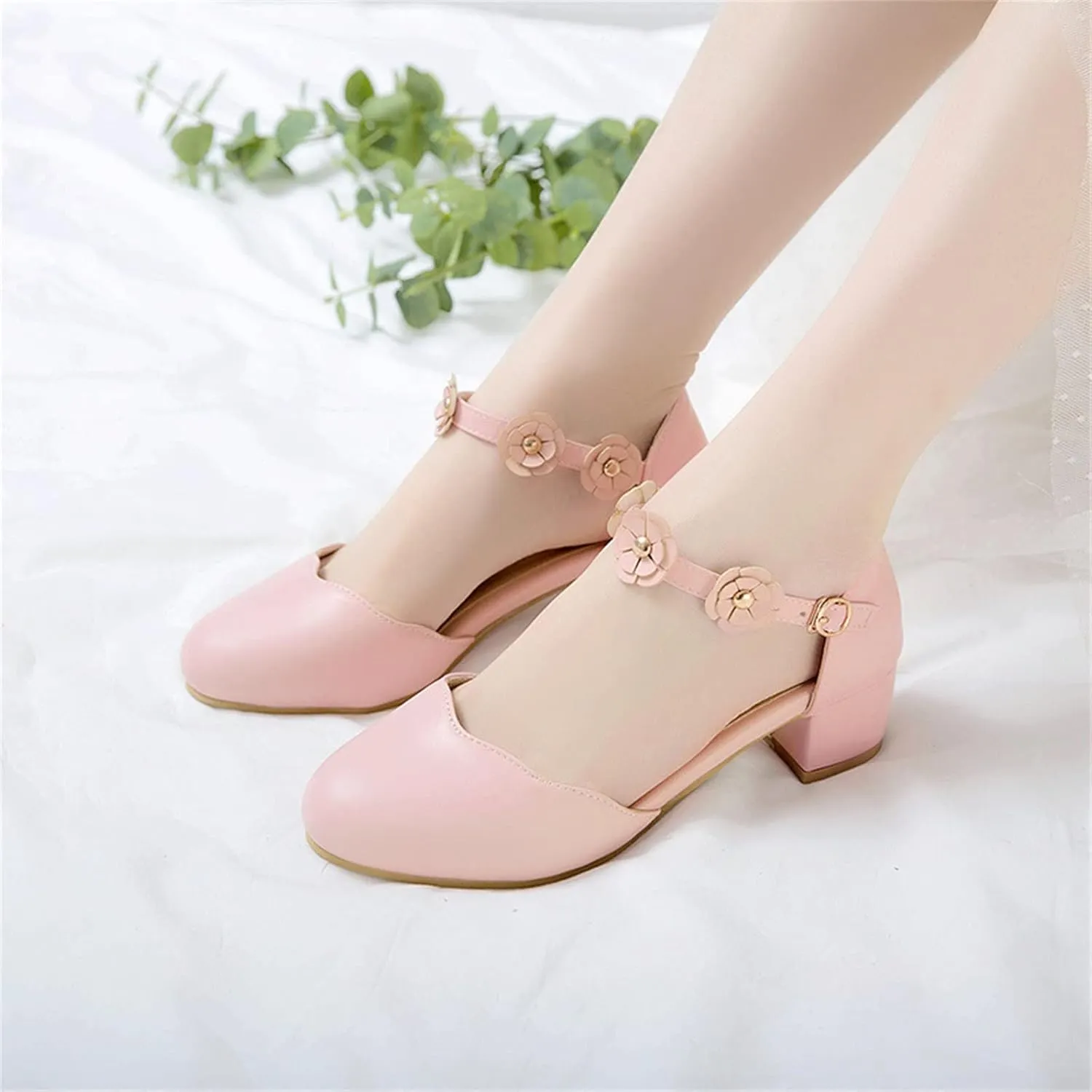 Big Kids Girls Mary ??ane Dress Shoes Pumps Low Heels Flower High School Prom Shoes Kids Summer Sandals