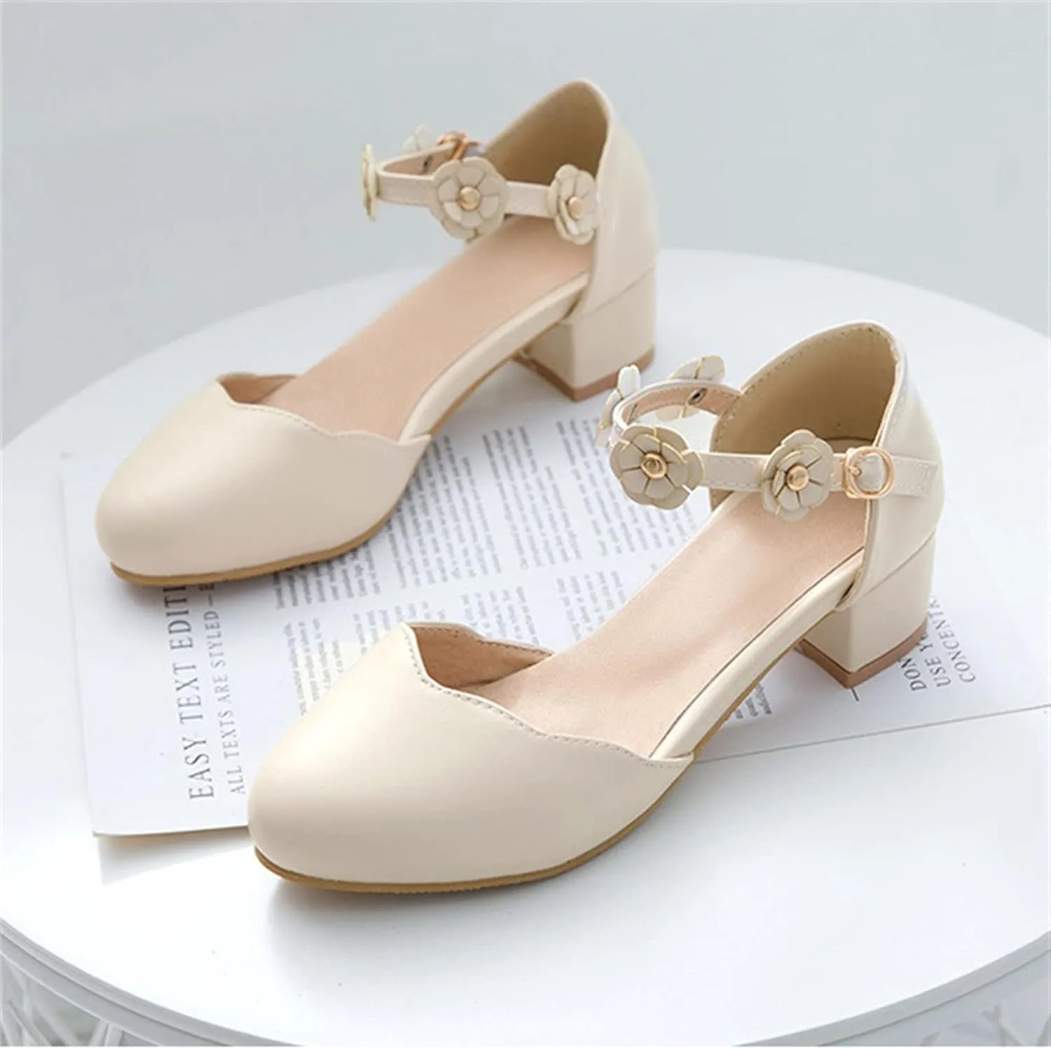 Big Kids Girls Mary ??ane Dress Shoes Pumps Low Heels Flower High School Prom Shoes Kids Summer Sandals