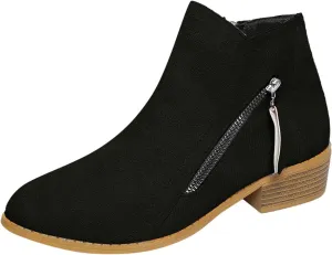 Boots for Women Ankle Booties Low Heel Suede Leather Dressy Slip on Comfort Fall Winter Short Boots Side Zipper Wide Width Booties for Women Ladies Boots