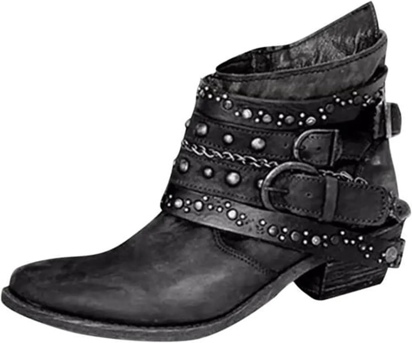 Boots for Women Ankle Womens Booties Black Womens Wide Boots Wide Width Steel Toe Shoes for Women Casual Round Head Pointed Toe Stacked Mid Heel