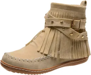 Boots for Women Fashion Suede Belt Decorated Side Zipper Womens Boots Solid Color Flat Sole Cozy Ankle Boots