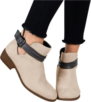 Boots for Women Low Heel Mid Calf Boots Block Chunky Heel Pointed Toe Military Zipper Motorcycle Cowboy Ankle Booties 52
