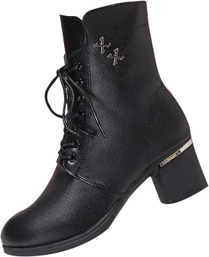 Boots Women Wide Ankle Boots for Women Gold Booties for Women Black Heels for Women Chunky Heel Womens Booties and Ankle Boots Leather Low Heel Ankle Boot