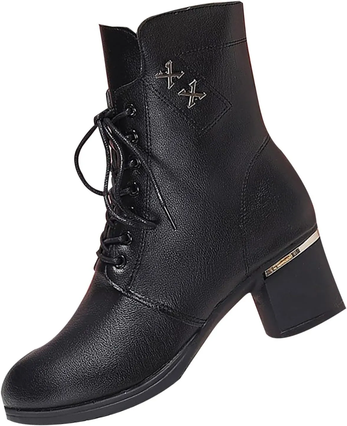 Boots Women Wide Ankle Boots for Women Gold Booties for Women Black Heels for Women Chunky Heel Womens Booties and Ankle Boots Leather Low Heel Ankle Boot