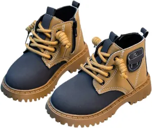 Boys Ankle Boots Lace Up Side Zipper Combat Boots Fuax Leather Short Military Boots Lug Sole (Little Kid/Big Kids)